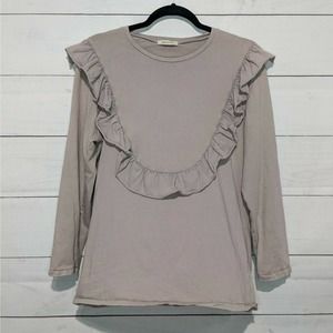 Ragdoll Ruffle Front Long Sleeve Cotton Tee